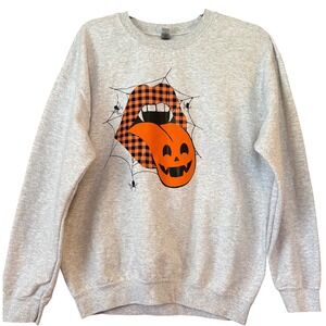 Halloween Gildan Graphic Sweatshirt Medium Pumpkin Spooky Spider‎ Rolling Stones